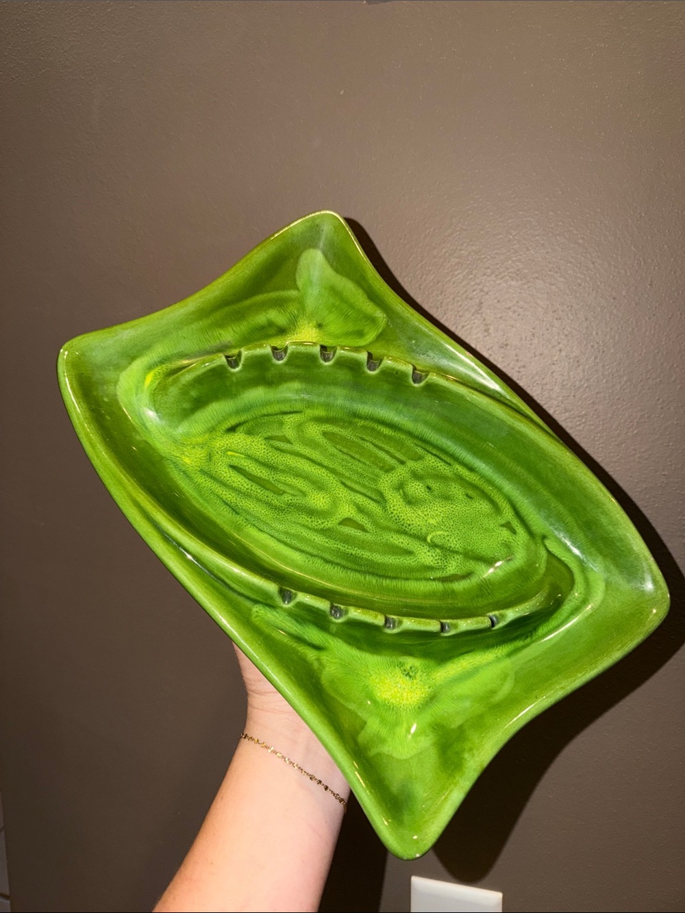 Vintage MCM Ceramic Green Ashtray